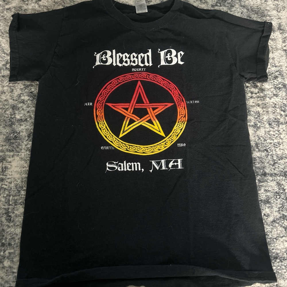 Gildan Black Tee with Red and Yellow Pentagram